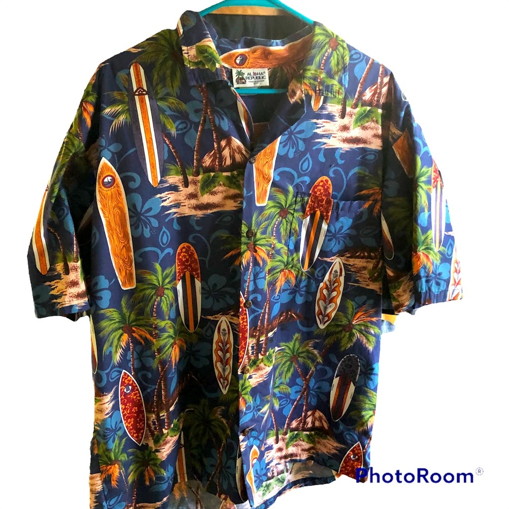 Vintage Aloha Republic Hawaiian Shirt. Surf Board Theme. Made in Hawaii. Size XL